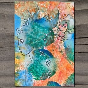 ATC ACEO original Painting Series "Sci-Fi" Title Home 3.5" By 2.5" Artwork By PM